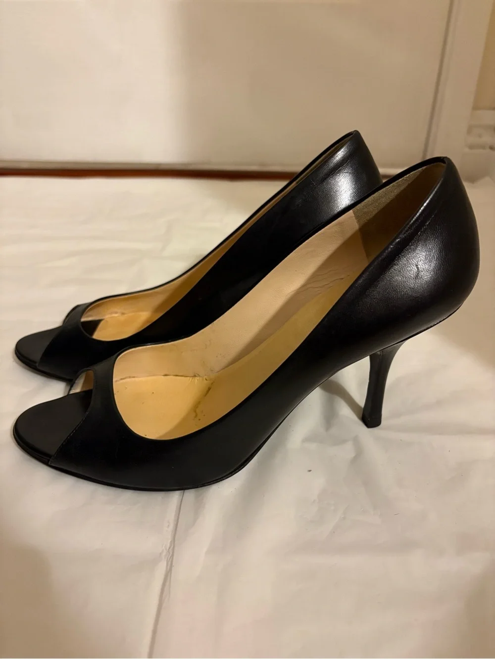 PRADA black leather peep toe heels
